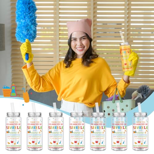 12 Pcs Housekeeping Week Gift 14.2oz Thank You Gifts Inspirational Tumbler with Lid and Straw Plastic Reusable Tumbler Bulk Cold Drinking Cup for Women Men Coworker Stuff (12 Count)