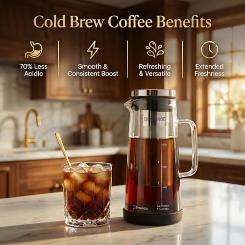 Sleek 1.0L 34oz Glass Cold Brew Coffee Maker Pitcher
