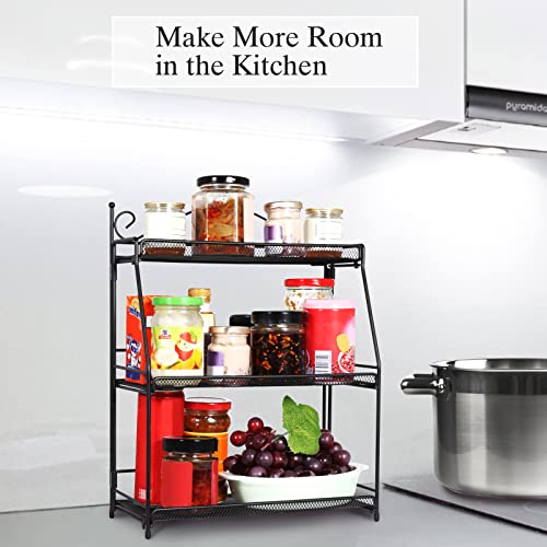 Standing Spice Rack 3 Tier Metal Foldable and Durable Kitchen Rack for Countertop Kitchen Bathroom