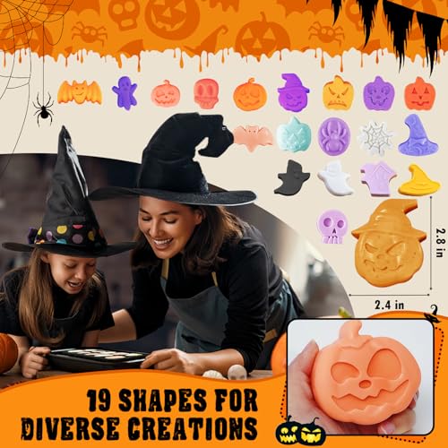 Halloween Silicone Molds Set 19 Shapes Large Baking Molds Pack of 4 Including Pumpkin Skull Ghost Bat Hat Spider Web House Molds (4 Count)