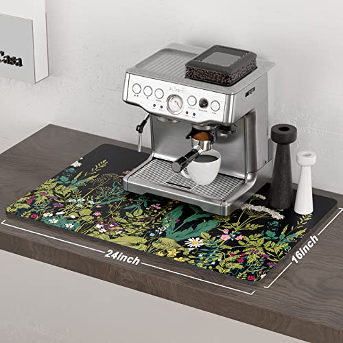 Coffee Mat 16" x 24" Cute Flower Theme Coffee Bar Mats for Espresso Machine Station Accessories and Organizer