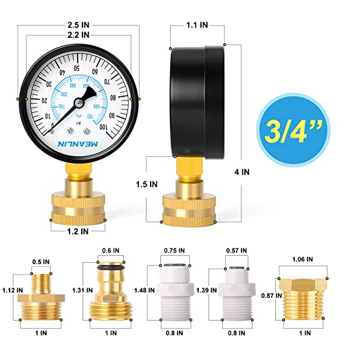 0~100Psi 3 4" Female Water Pressure Kit Plus 5 adapters