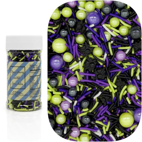 Green & Purple & Black Spider Themed Sprinkles Mixed Style Edible Cake Decorations Cupcake Toppers Cookie Perfect for Cakes