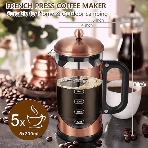 34 Ounce French Press Coffee Maker Copper Stainless Steel Coffee Press