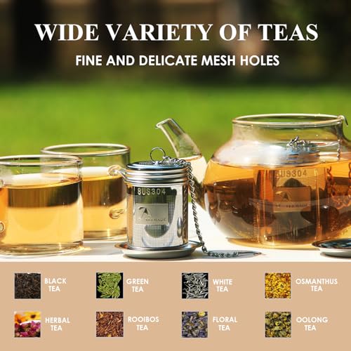 Tea Filter Cooking Infuser with Extra Fine Mesh Tea Ball Strainers Threaded Connection 304 Stainless Steel with Extended Chain Hook to Brew Loose Leaf Tea