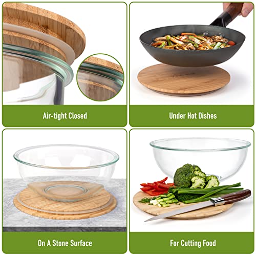 Stackable Glass Mixing Bowls with Bamboo Lids Set of 5