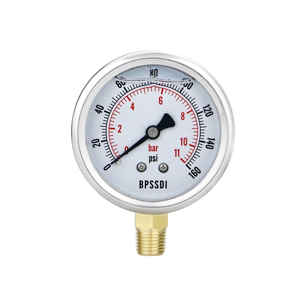0-160 Psi Glycerin Liquid Filled Low Pressure Gauge, 2.5