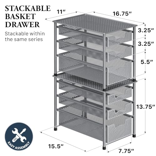 Stackable 3 Tier Sliding Basket Organizer Drawer (3 Count)