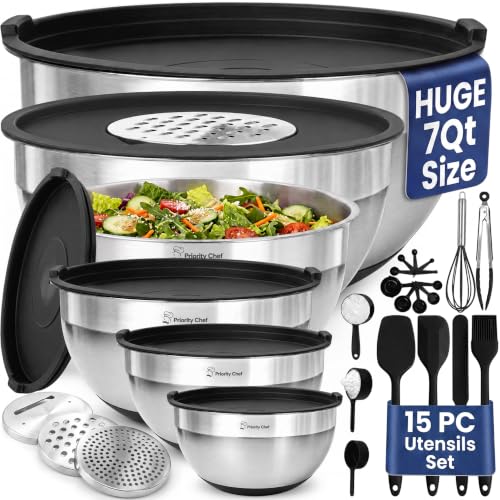 6Pc Stainless Steel Mixing Bowls with Lids Set