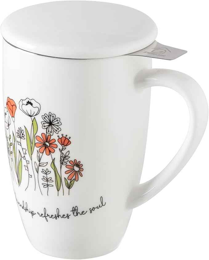 Sweejar Porcelain Tea Infuser Mug with Lid, 16 oz Teacup with Strainers for Loose Leaf Tea, Microwave and Dishwasher Safe Coffee Mug(Wild Meadow)