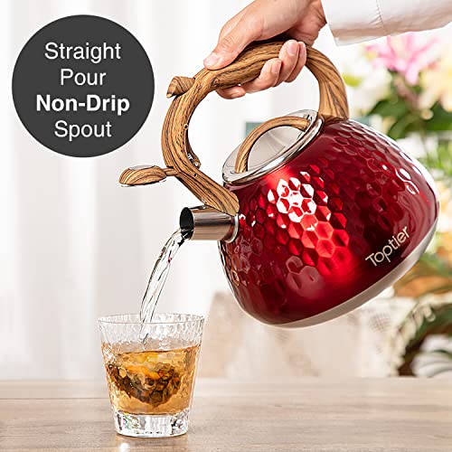 Tea Kettle Toptier Teapot Whistling Kettle with Wood Pattern Handle Loud Whistle