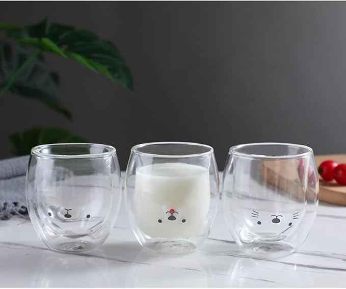 Dog Mug Cute Mugs Glass Double Wall Insulated Glass Espresso Cup, Coffee Cup, Tea Cup, Milk Cup,Kawaii Gift for Office and Personal Birthday Christmas (Happy Dog)
