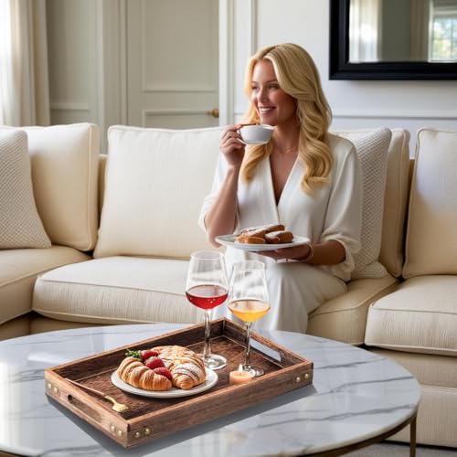 Wood Serving Tray with Handles for Breakfast in Bed