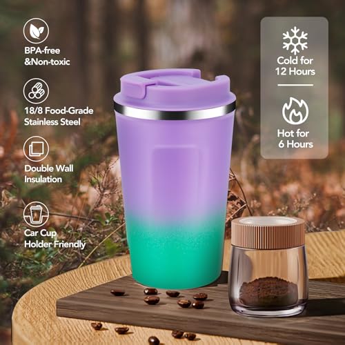 12 oz Double Wall Insulated Vacuum Travel Coffee Mug with Flip Lid Bulk 2 Pack (2 Count)