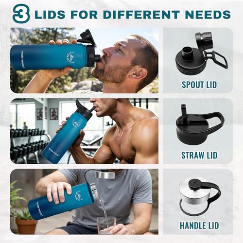 24 oz Insulated Water Bottle with Carrier Bag & 3 Lids