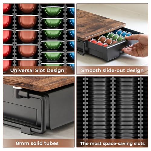 Wooden Coffee Pod Storage Drawer for Nespresso VertuoLine Capsules (40 Count)