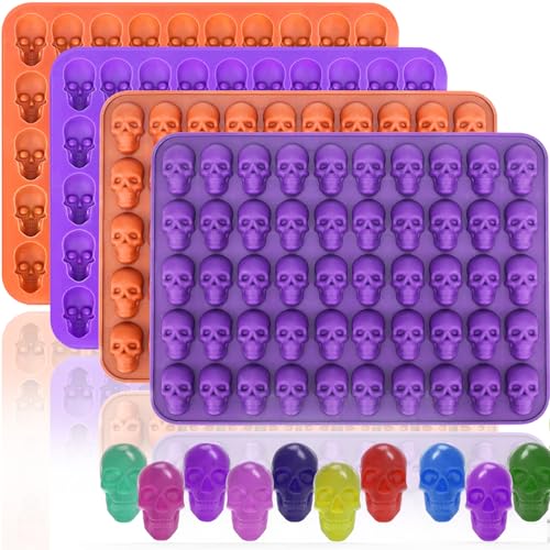 Mini Skull Molds Silicone Halloween for Candy Gummy Chocolate (4 Count)
