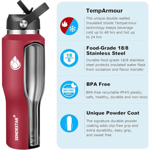 40oz Water Bottle Wide Mouth Stainless Steel Vacuum Insulated Double Wall with Straw Lids Fit in Any Car Cup Holder