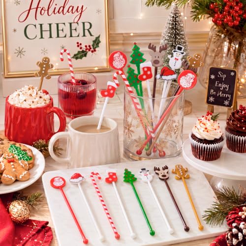 64 Pcs Christmas Swizzle Sticks Plastic Drink Stirrers (64 Count)