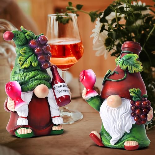 2PCS Wine Gnomes Figurines for Couple Home Party Wine Bar Decor Gnome Gifts for Women Collectible Statue Outdoor for Dining Tables Tiered Pallets Wine Cabinet Living Room (2 Count)