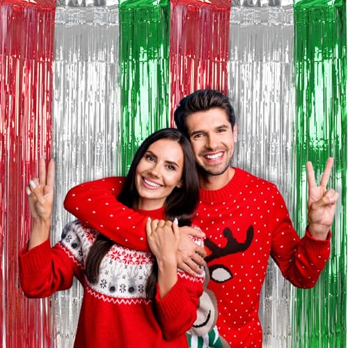 Party Fringe Backdrop Red Silver Green Christmas Decorations (2 Count)