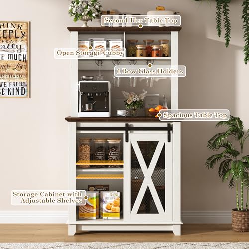 31.5"Wide Farmhouse Coffee Bar Cabinet with LED Light