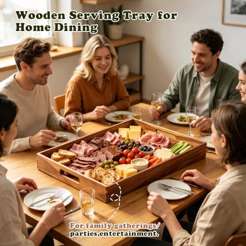 Extra Large Ottoman Wood Serving Tray with Handles