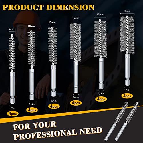24 Pieces Bore Brush for Drill Wire Bore Brush Set Wire Cleaning Set Stainless Steel Cleaning for Power Drill Impact Driver