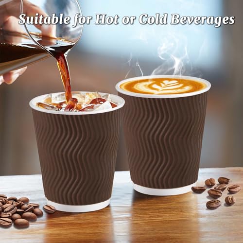 150 Pack 8 oz Disposable Paper Coffee Cups Insulated Brown (150 Count)