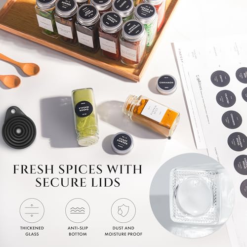 Thick Glass Spice Jars With Airtight Lids And Labels 4oz 24 Pack (24 Count)
