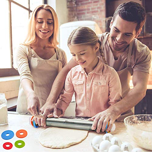 Rolling Pin and Silicone Pastry Mat Set with Adjustable Thickness Rings (2 Count)