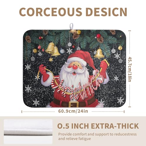 Christmas Santa Claus Dish Drying Mat Winter Drying Dish Mat for Kitchen Countertops Xmas Dish Dryer Mat Microfiber Dishes Drainer Pad Dish Drying Pad
