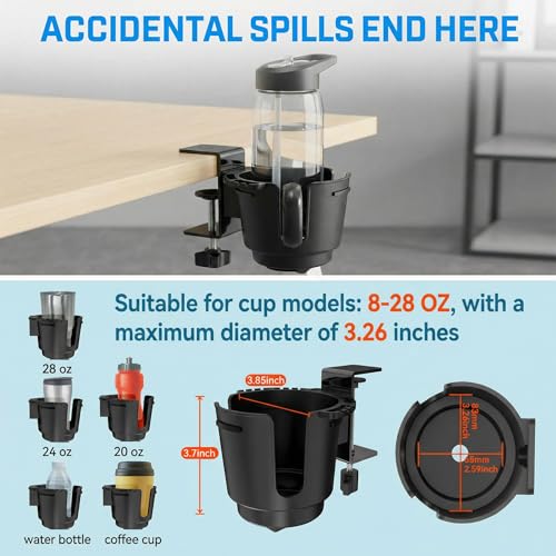 Large Desk Cup Holder Clamp with Metal Mount for 3.26" Water Coffee Bottles