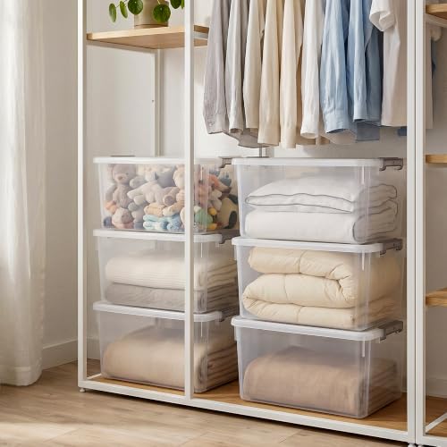 6 Packs 44.4 QT Plastic Storage Bins with Lids Large Stackable Storage Containers for Organizing Clear Storage Box for Garage (6 Count)