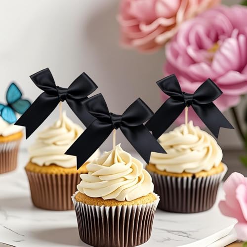 Black Bow Cupcake Toppers