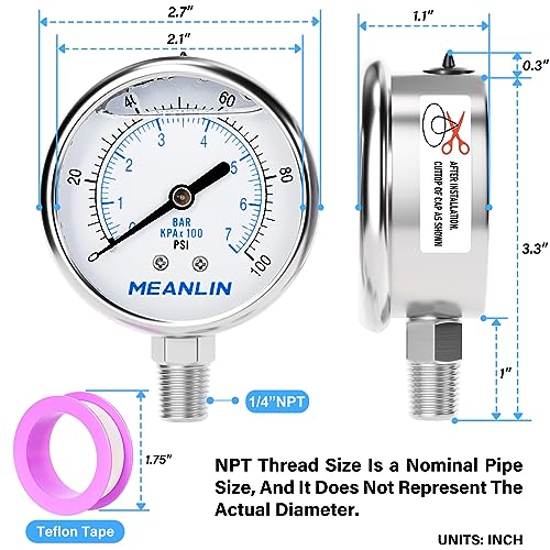 0~100Psi Liquid Filled Pressure Gauge Stainless Steel with 316 Stainless Steel Joint 1