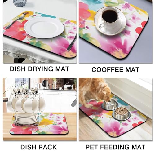 Dish Drying Mat for Kitchen Counter 20x12in Washable Quick Dish Drying Pad Rubber Backed Absorbent Draining Mat Fit Kitchen Counter