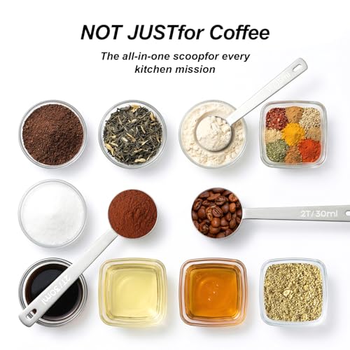 2PCS Coffee Scoop for Ground Coffee Stainless Steel Measuring Spoons Long Handle 30ml 6.4in and 15ml 5.7in Set for Deep Jars Beans Protein Powder Flour