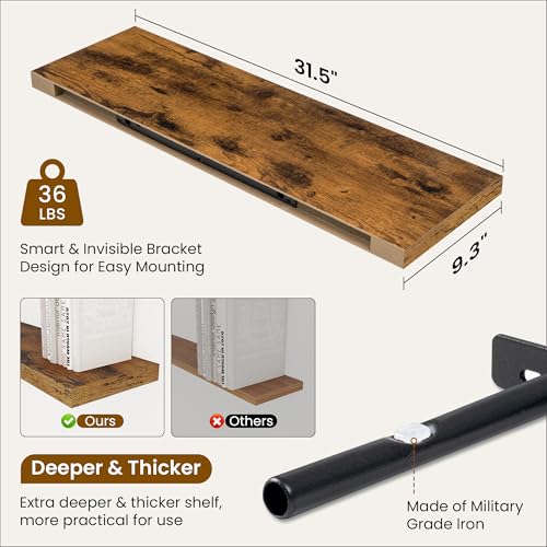 9.3Inch Deep Floating Shelves for Wall (2 Count)