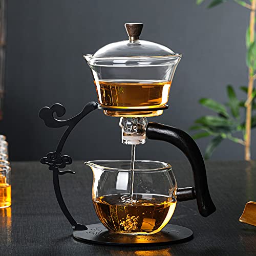 Glass Teapot Set Semi Automatic Drip Rotating with Infuser Lazy Kungfu Tea pot Set