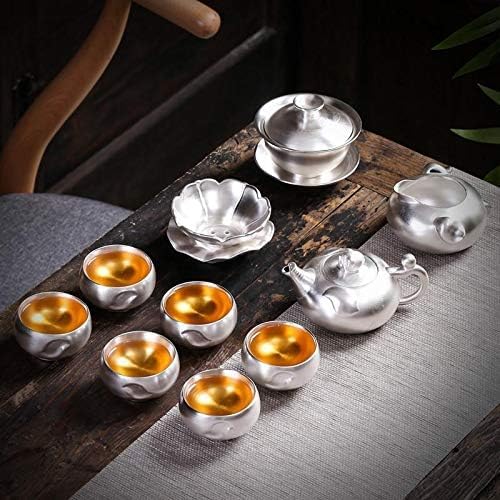 999 Sterling Silver Tea Set Kung Fu Tea Cup Set with Silver Set Tea Home Ceramic Teapot Lid Bowl for Gift