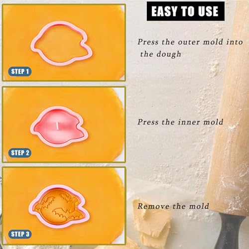 8 Pcs Halloween Cookie Cutters Set Baking Molds 3D Halloween Press type Cookie Cutter for Baking (8 Count)