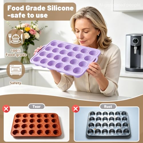 Mini Silicone Muffin Pan with Frame Non Stick Cupcake Tin Baking Mold