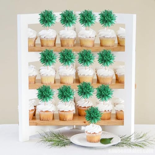 40 PCS Foil Firework Cupcake Toppers Green Sparkler Cupcake Picks Sparkle Tinsel Fireworks Decorations Cocktail Fruit Toothpick for Firework Theme Birthday Wedding Graduation Party Decoration Supplies (40 Count)
