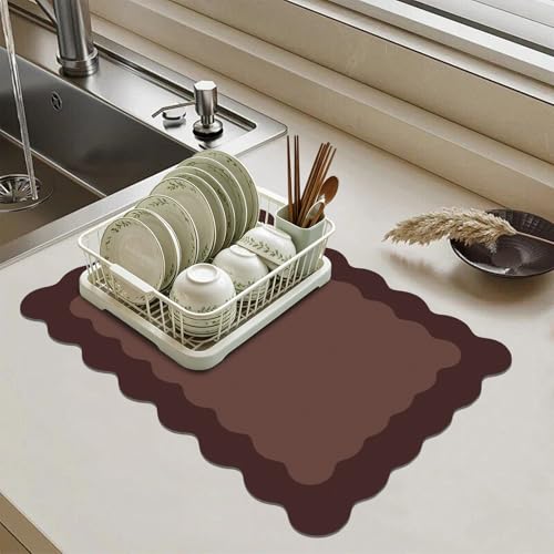Brown Scalloped Coffee Mat for Countertop Coffee Bar Mat Matt