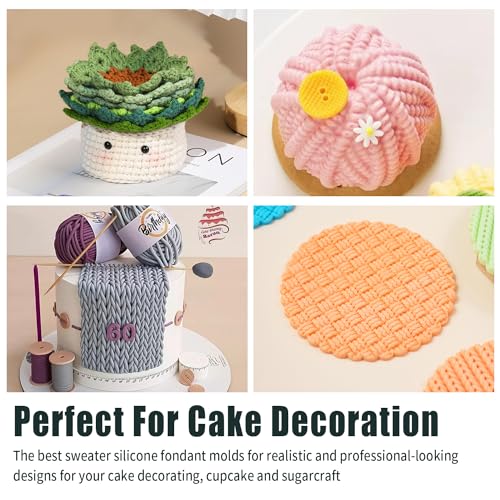 Sweater Texture Fondant Impression Mats Knit Fondant Embosser Texture Mats for Clay Cake Decorating Fondant Molds Set of 3
