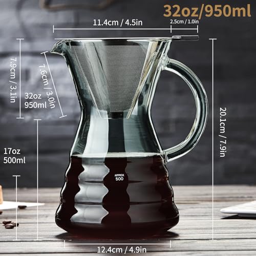 Pour Over Coffee Maker with Permanent Stainless Filter 27 fl oz (27 Fl Oz)