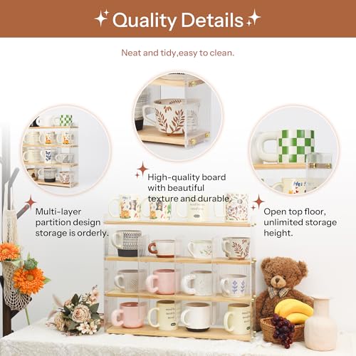 Mug Shelf 4 Tier Walnut Coffee Cup Displays