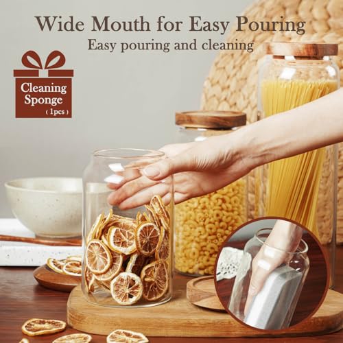 Glass Storage Container Airtight Food Jars Kitchen Canister with Wood Lids