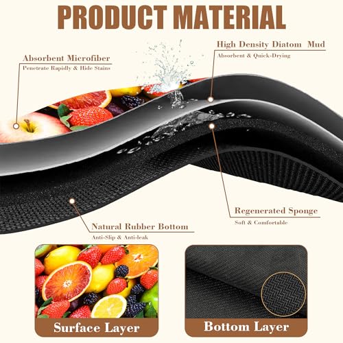 Fresh Fruits Dish Drying Mat for Kitchen Counter Coffee Bar Mat Hide Stain Absorbent Non